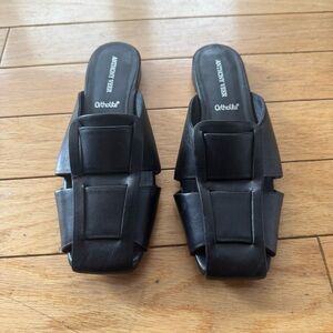 Anthony Veer Black Leather Slide Sandals | Minimalist | US 9